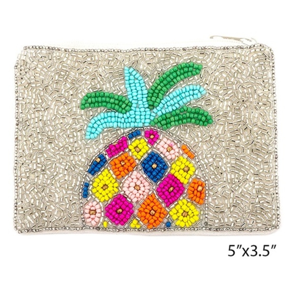 Silver beaded colorful pineapple wallet